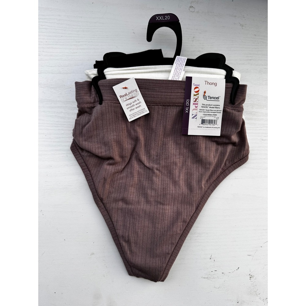 Joyspun Womens Ribbed Tencel Modal Thong Underwear 3 Pack Purple Ivory Black XXL